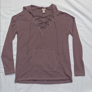 Hooded Lace Up Long Sleeve Shirt